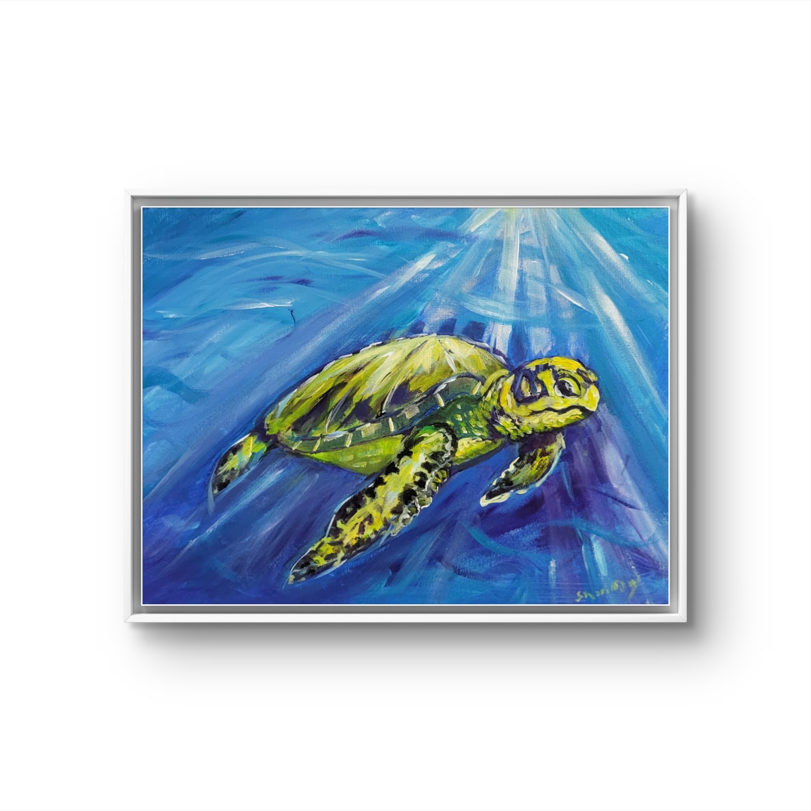 Original Acrylic Painting 12 X 16 Sea Turtle Bathroom Art Modern Decor sgned