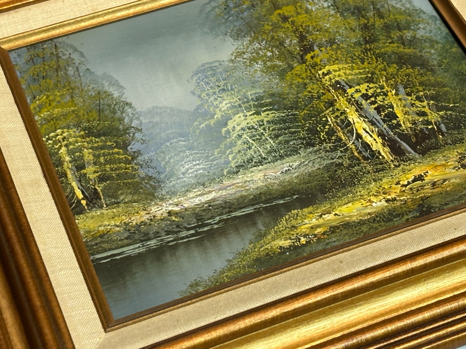 Woodland Landscape Oil Painting Nature Scene Evergreen Pine Tree Creek Framed