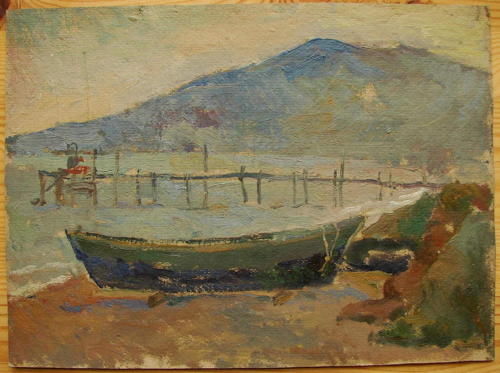 Ukrainian Soviet USSR Oil Painting impressionism seascape boat