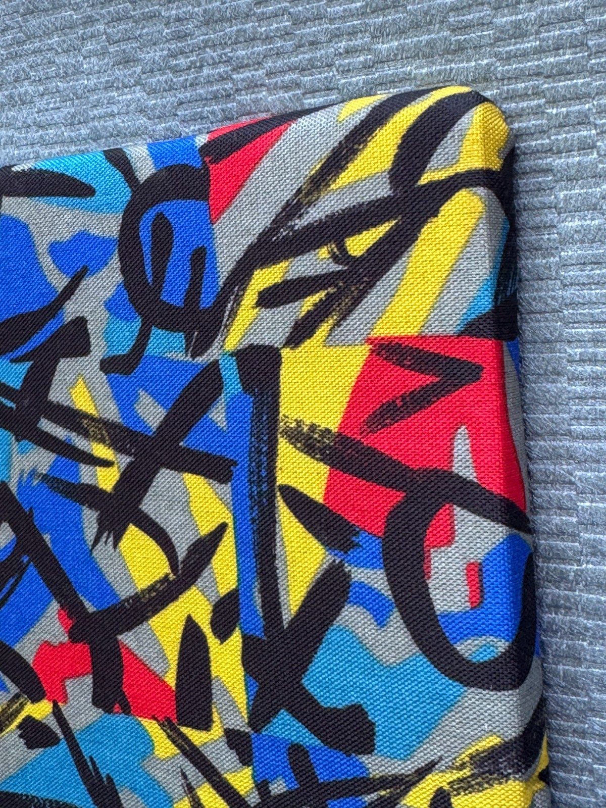COLORFUL ABSTRACT SILKSCREEN TEXTILE FABRIC PAINTING GALLERY WRAPPED 23″ X 35″