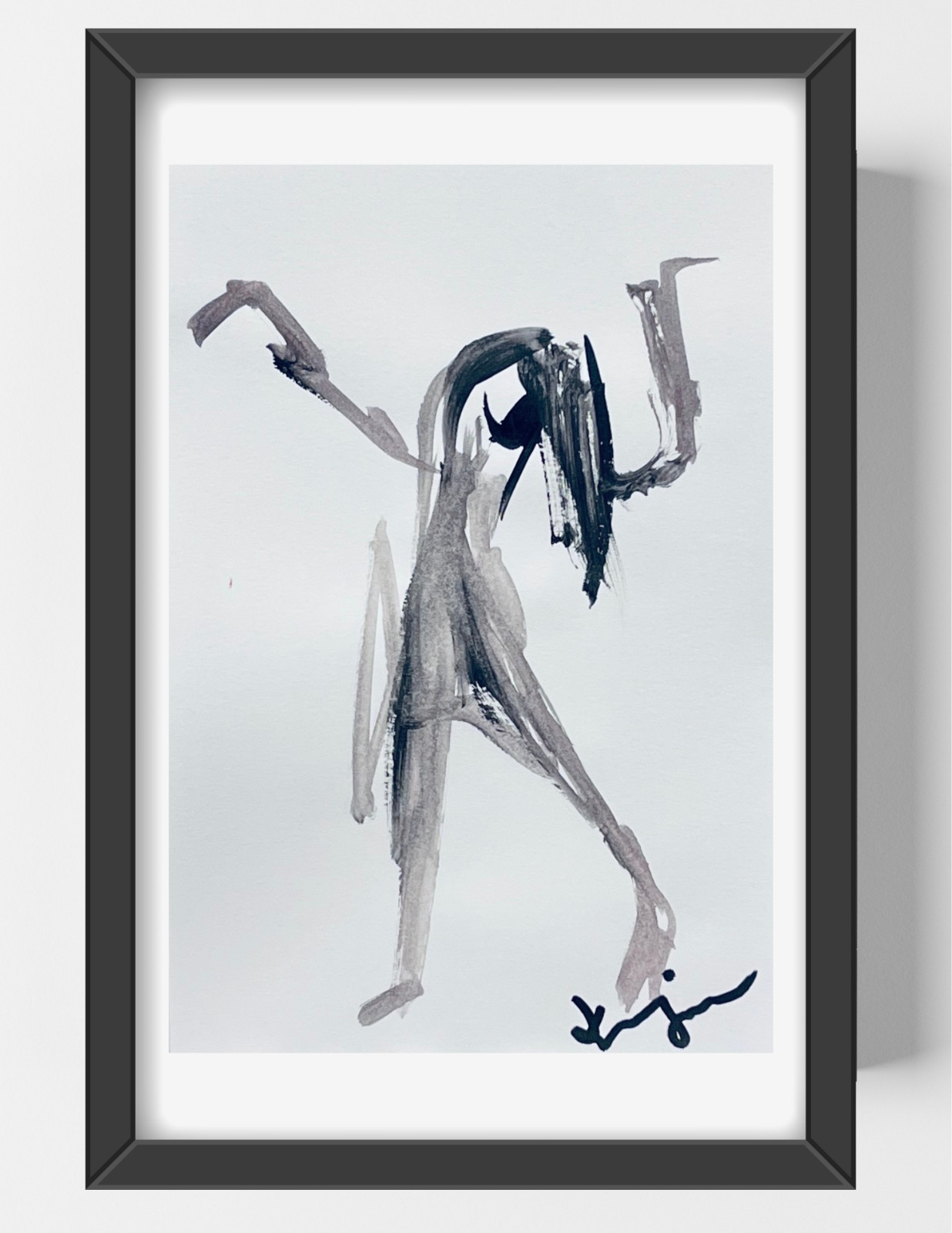GUAJARDO Original Expressionism Girl Posing 9X6 Paper Signed Art