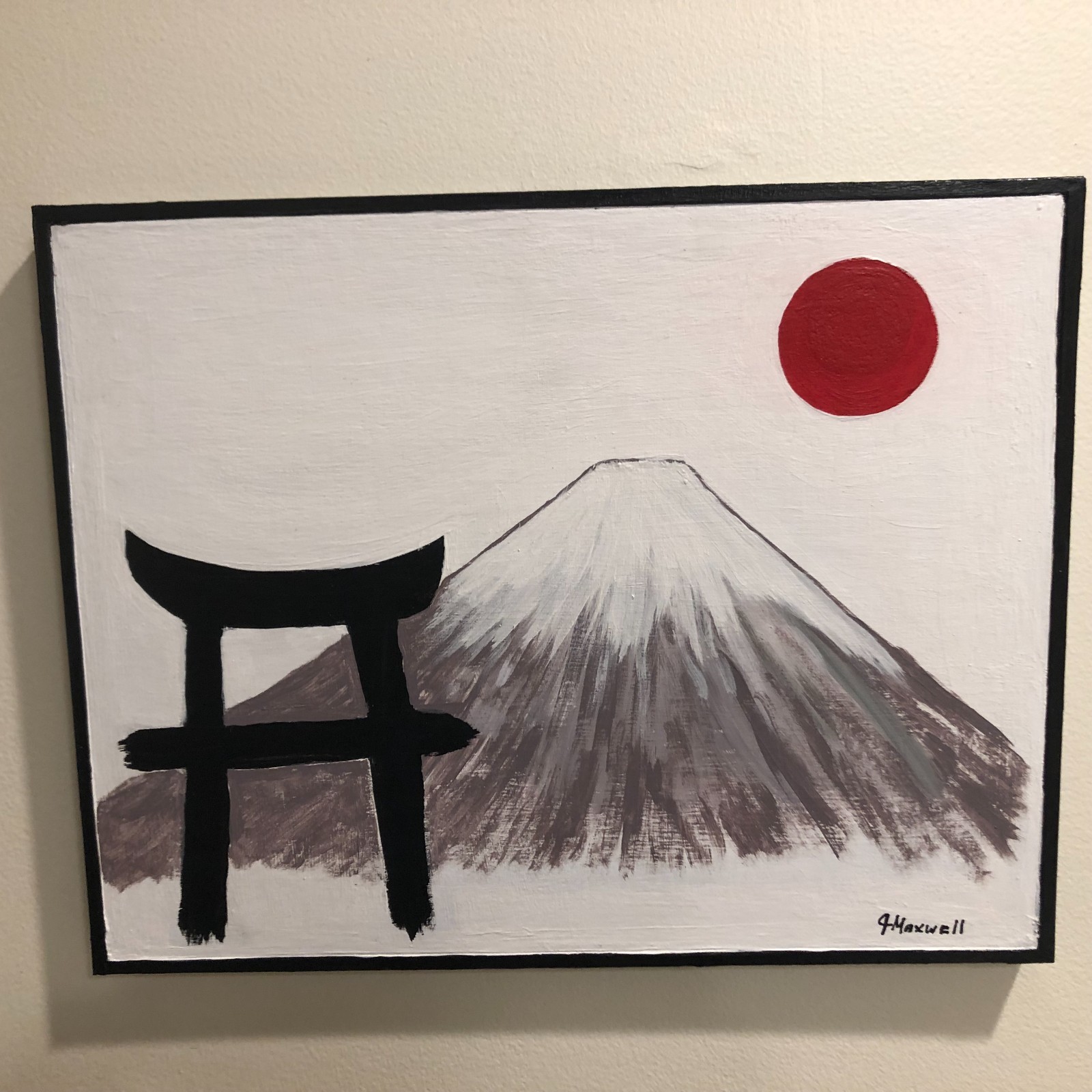 J Maxwell Painting Original Acrylic on Wooden Panel Japan