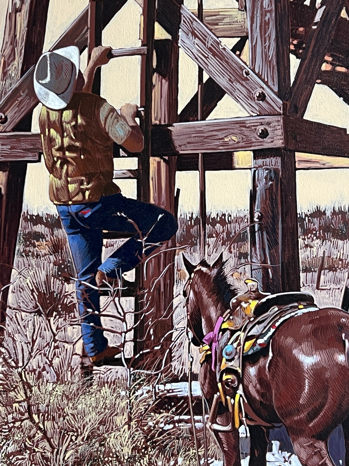 L.B. Porter Original Western Oil Painting “The Big Hill” -Oil Derrick / Cowboy