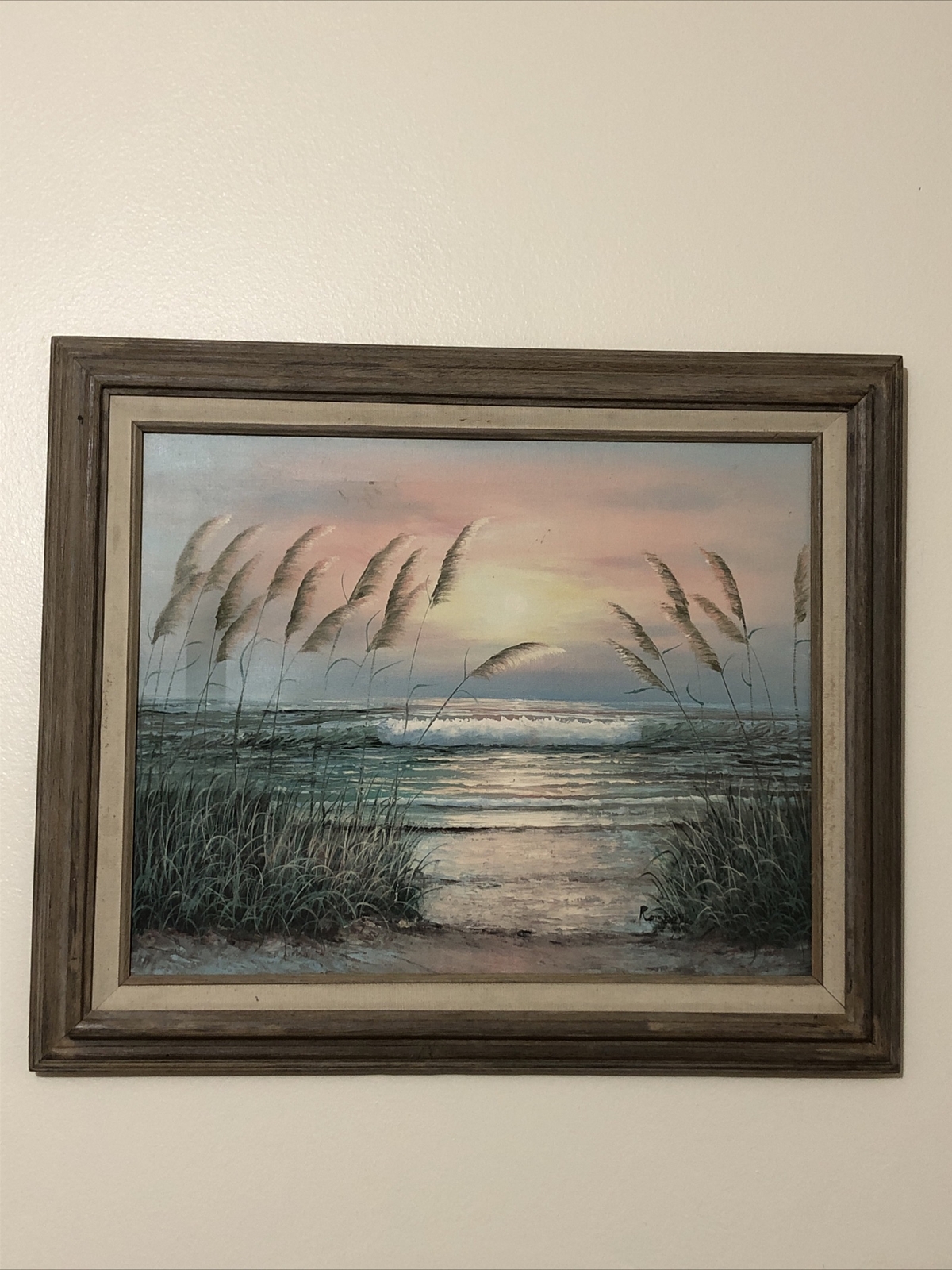 Beautiful Modernist Vintage Seascape Painting With Frame 25″x21″ Signed Robert