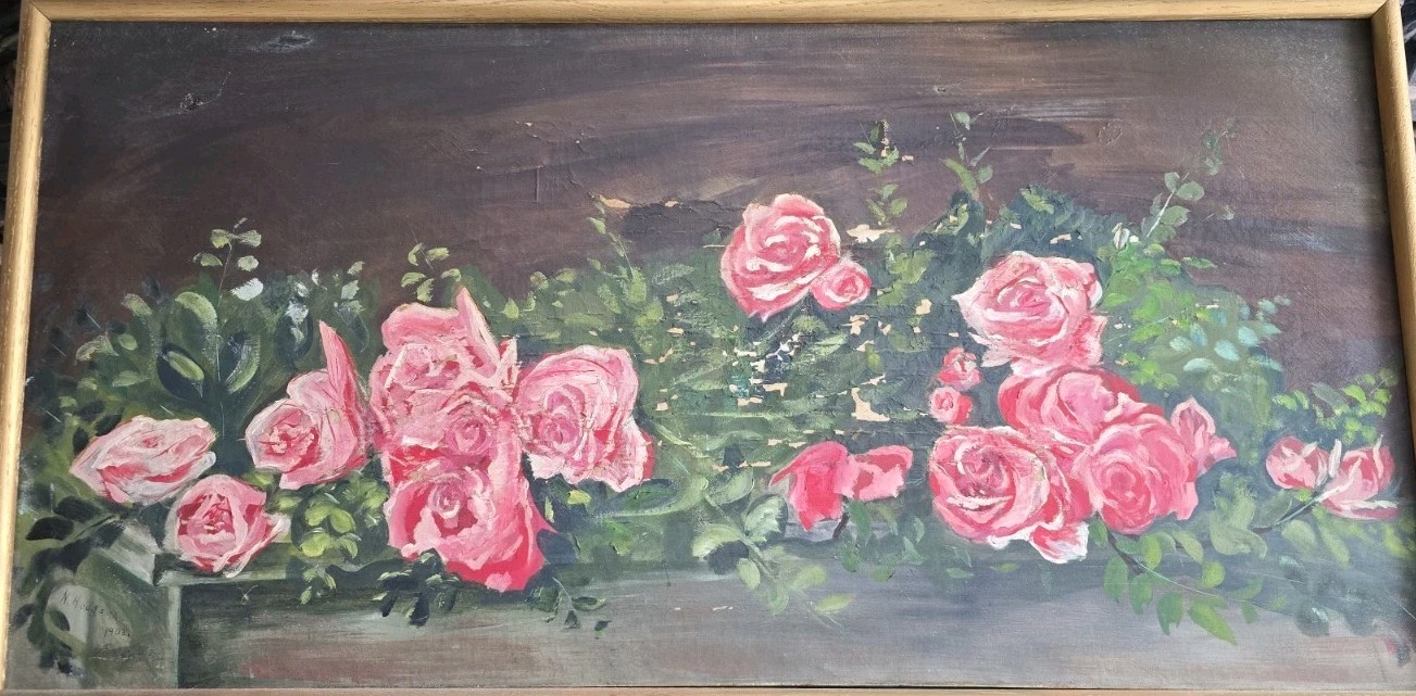 N. Hodgson 1903 Original Signed Framed Oil Painting Roses Still Life Floral