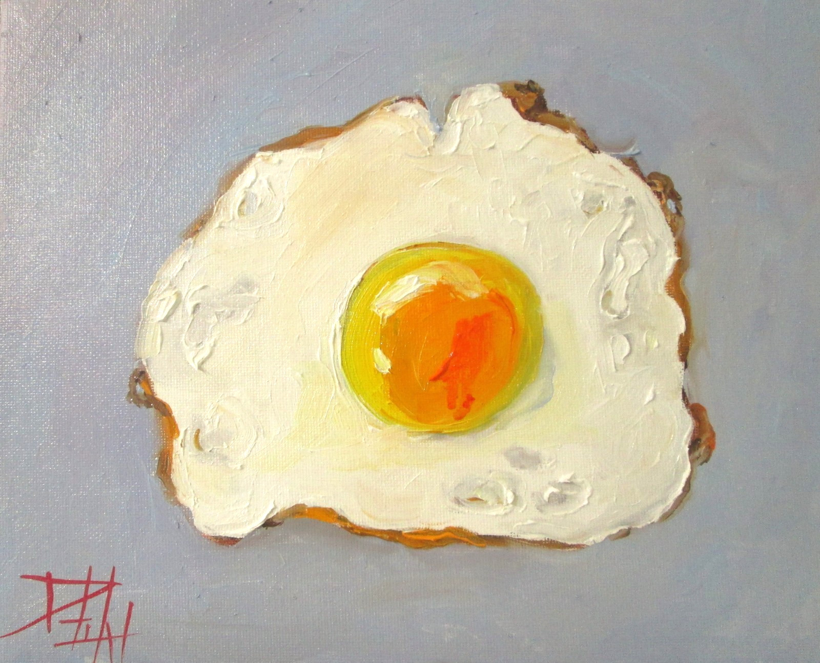 Delilah fried egg still life oil painting original kitchen art canvas