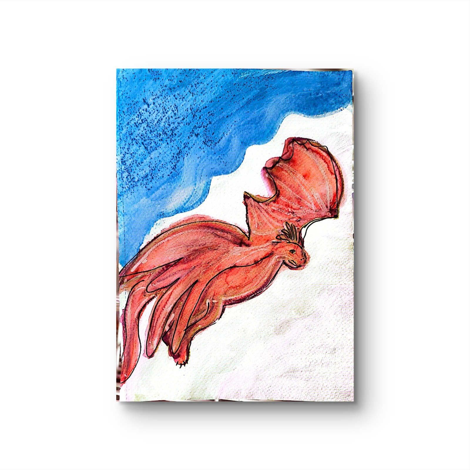 Red Winged Dragon Contemporary Expressionist Original 7×10 Watercolor Painting