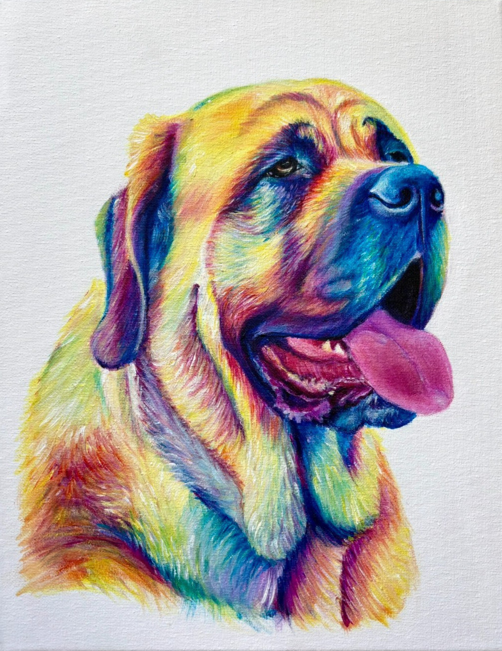 Original Painting, English Mastiff Dog Art, Colorful Pop Art Comtemporary 11×14