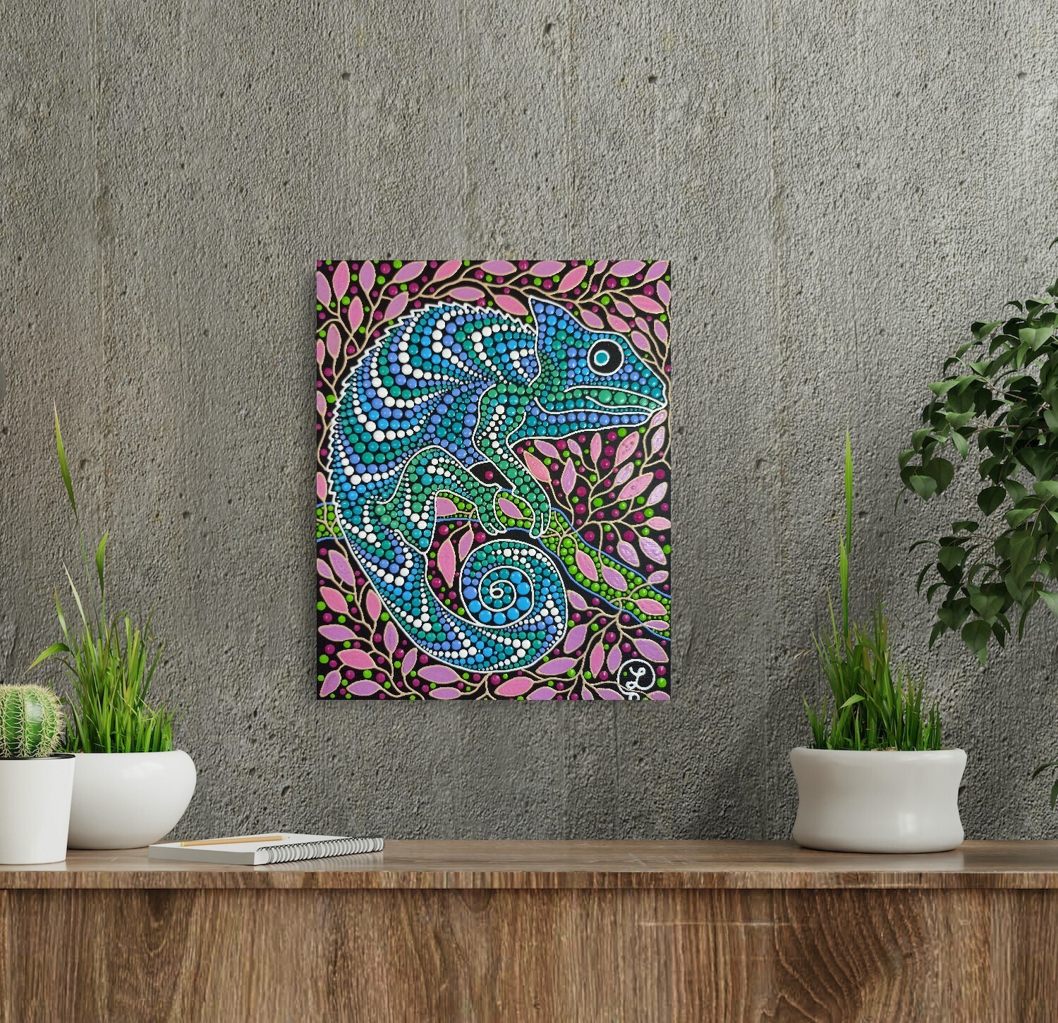 Originial Miniature Chameleon Painting Tropical Animals Lizard Reptile Art 9*12
