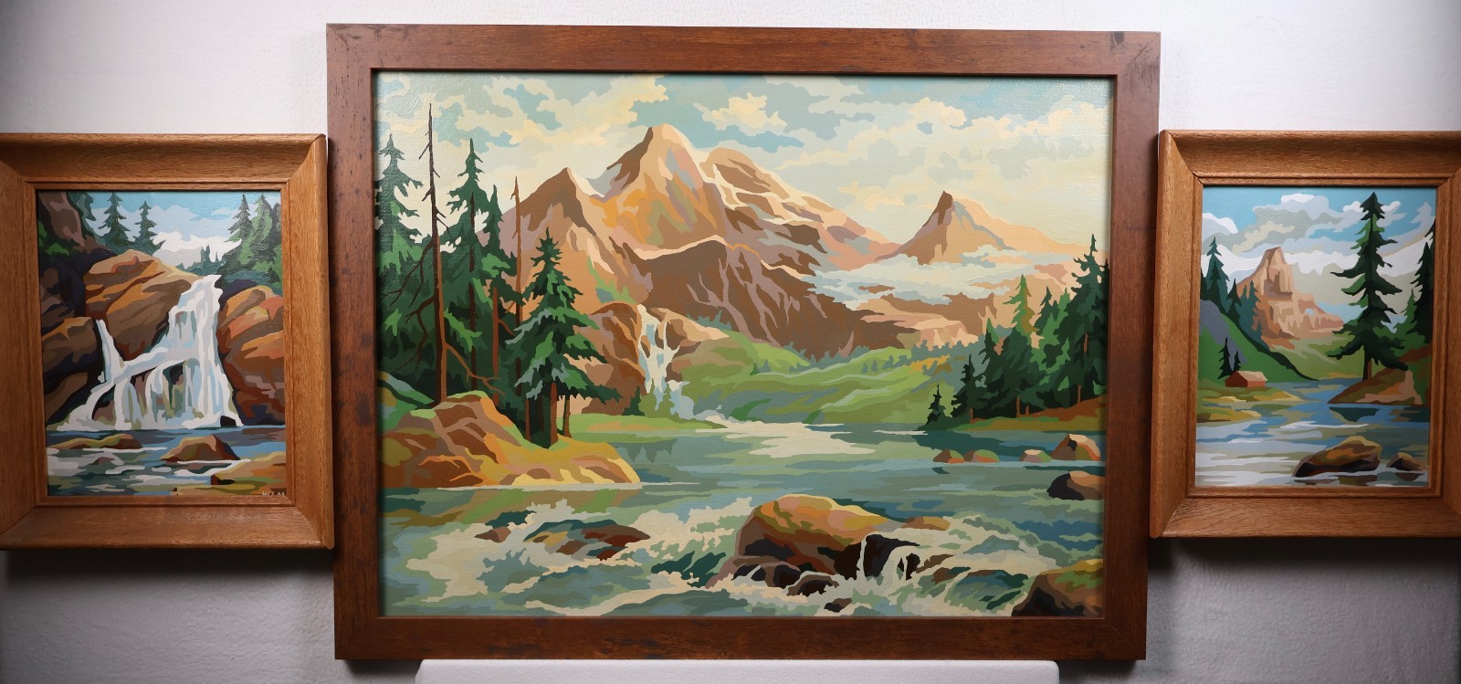 Vintage Paint by Number «Mountain Waters» Framed Set of 3 1960 Craft Master