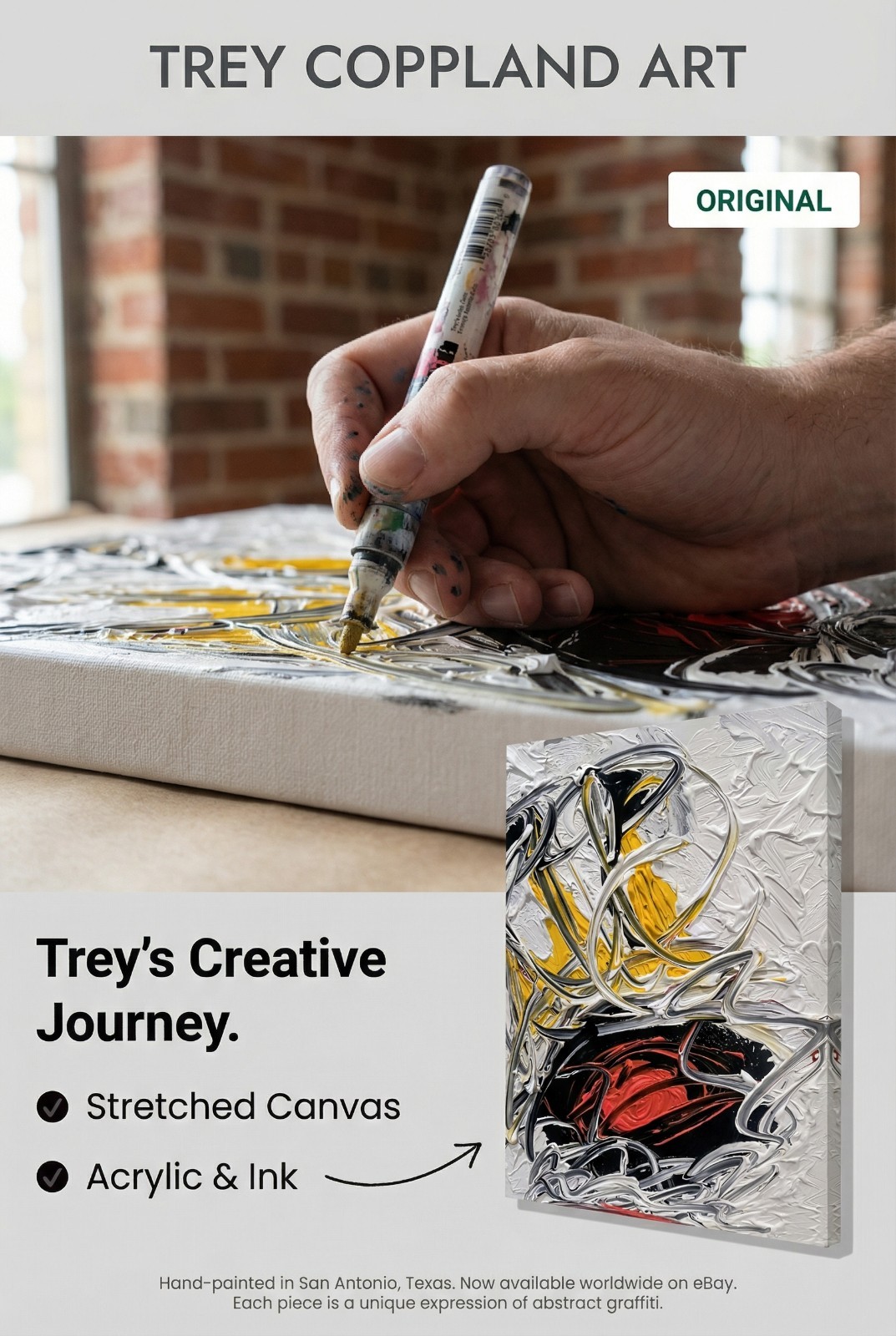 Trey Coppland, ICON Abstract Graffiti Acrylic Painting, 24+36 in, 2026, Signed