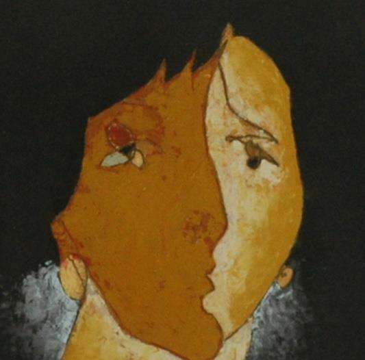 Beautiful Interesting Modern Abstract Gouache of A Woman’s Face by Lev Sergejev