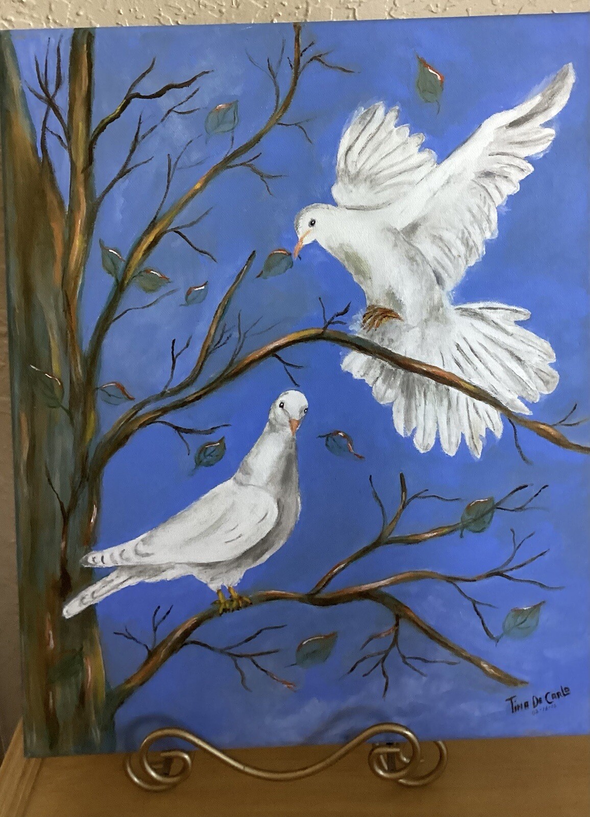 Original Artist Signed Acrylic Painting White Doves