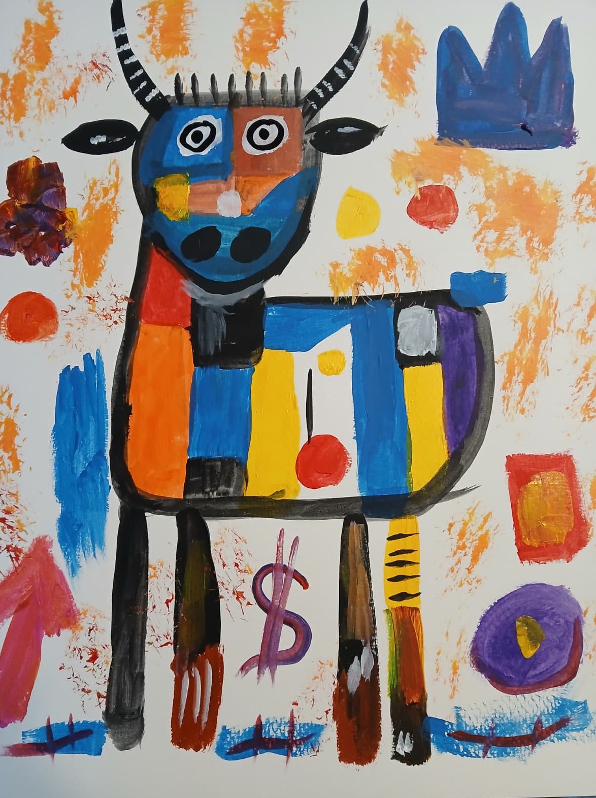 Neo Expressionism/Cubism 11 x 14 Colorful Cow Playful Street Art Painting