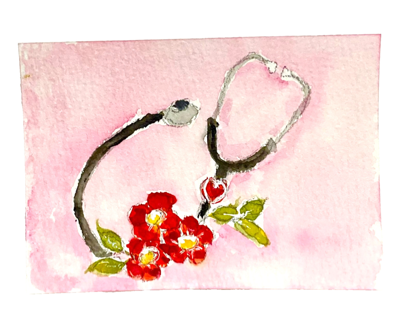 ACEO Original stethoscope nurse gift ATC OOAK Cherie Donnell