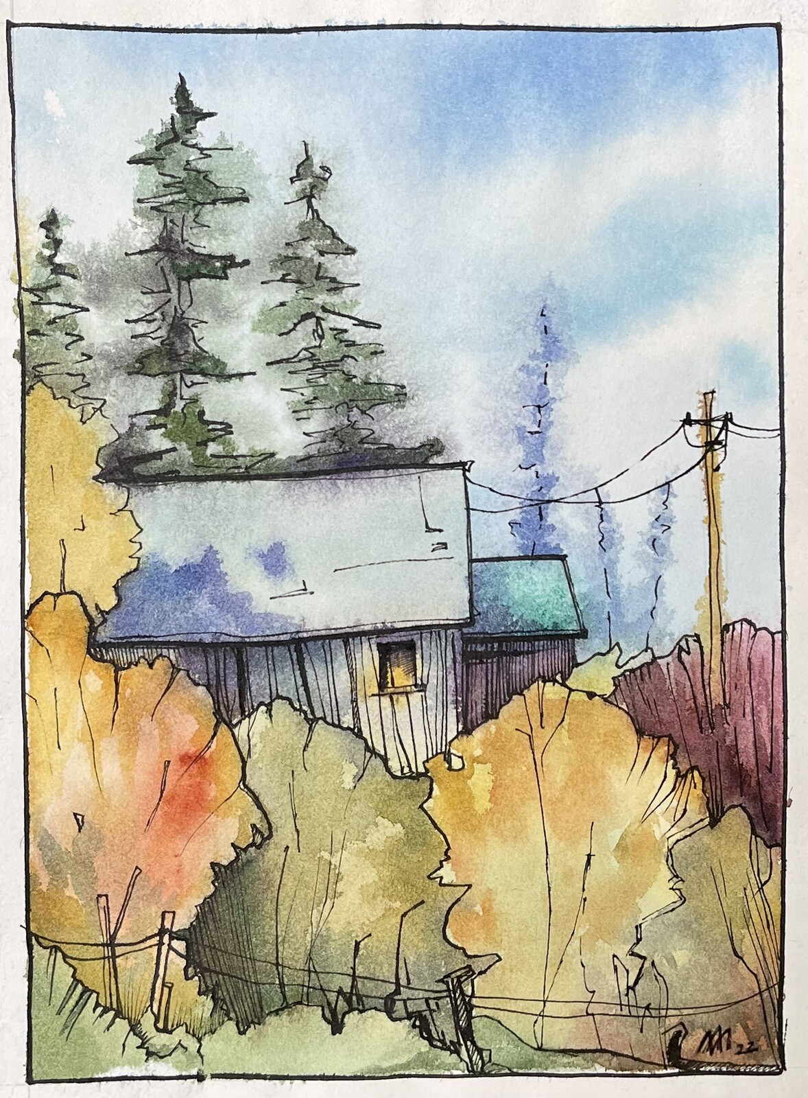 “Autumn in village” Original Work Of Ukrainian Artist Watercolour