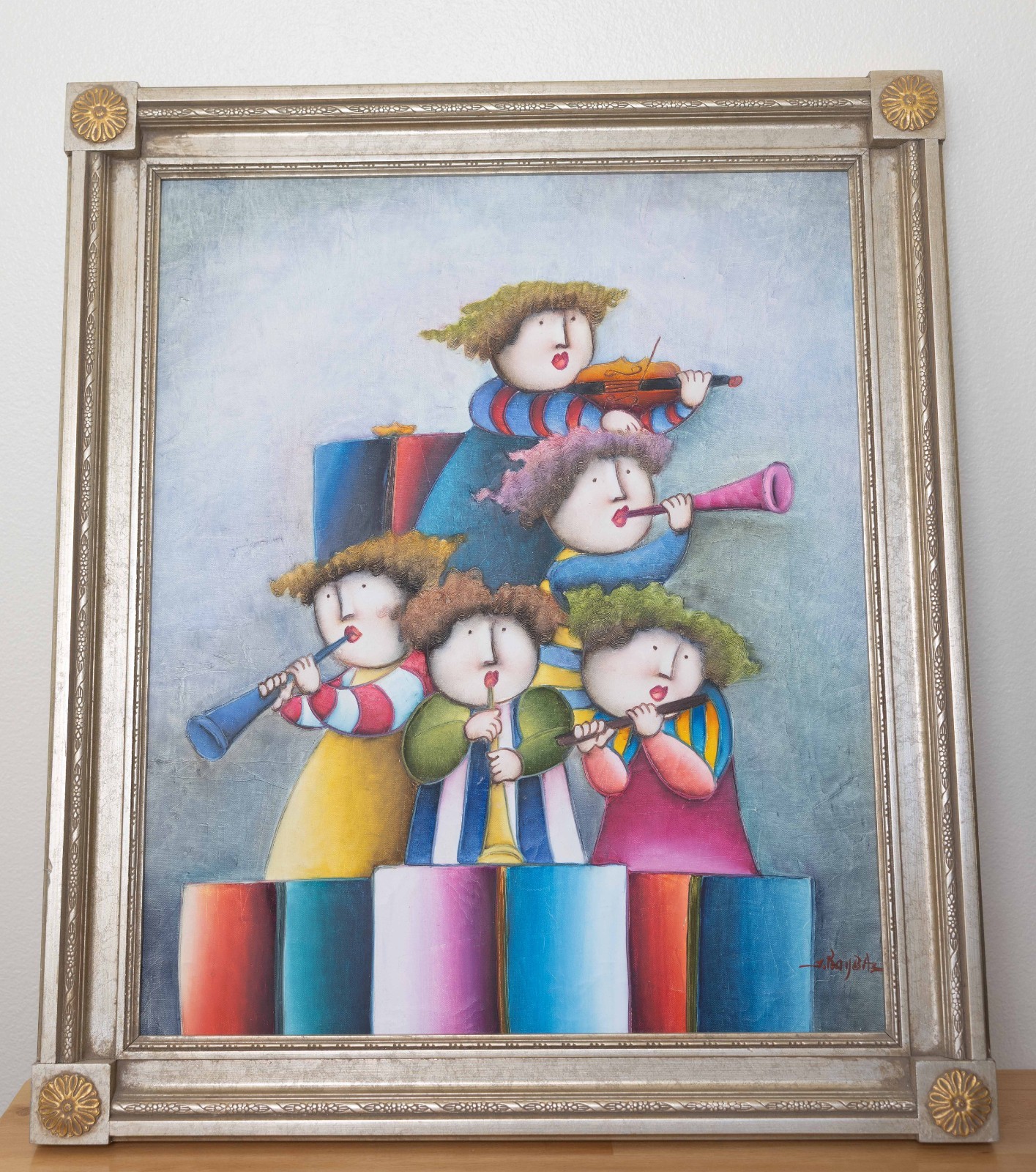 Joyce Roybal Signed Oil Painting – Whimsical Musicians –24”x20” Framed