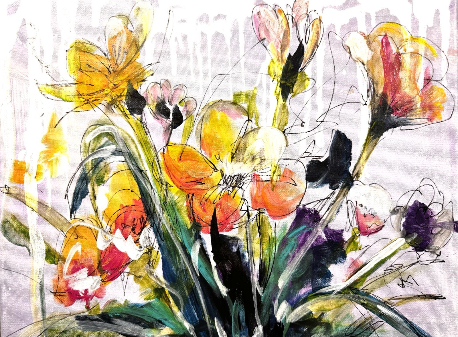 SAMATOWIC Original Abstract Riotous Flowers 11×14 Handmade Signed Fine Art 282
