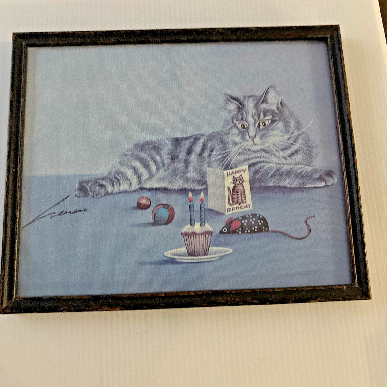 Lowell Herrero Framed Print American Kitty Cat Happy Birthday 9 In by 7.5 In