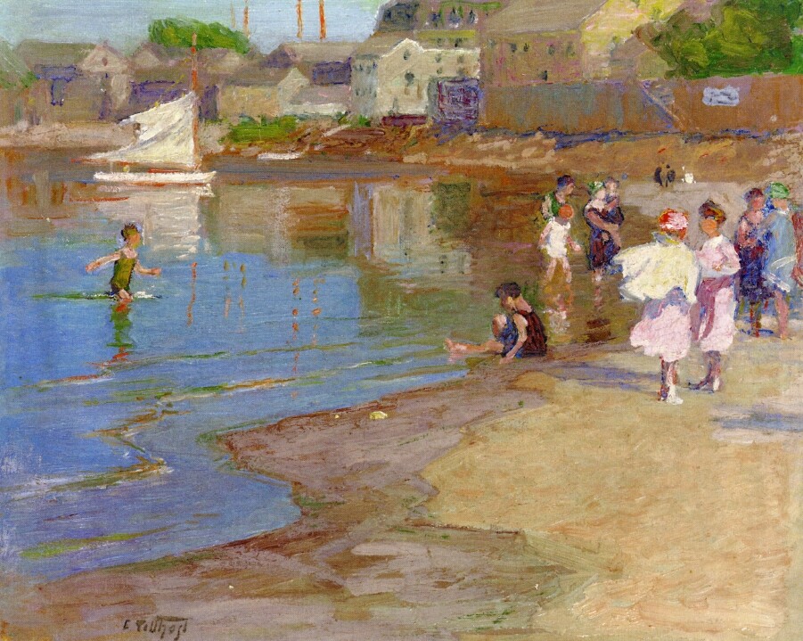 Handmade Oil Painting repro Edward Henry Potthast Children at Play on the Beach