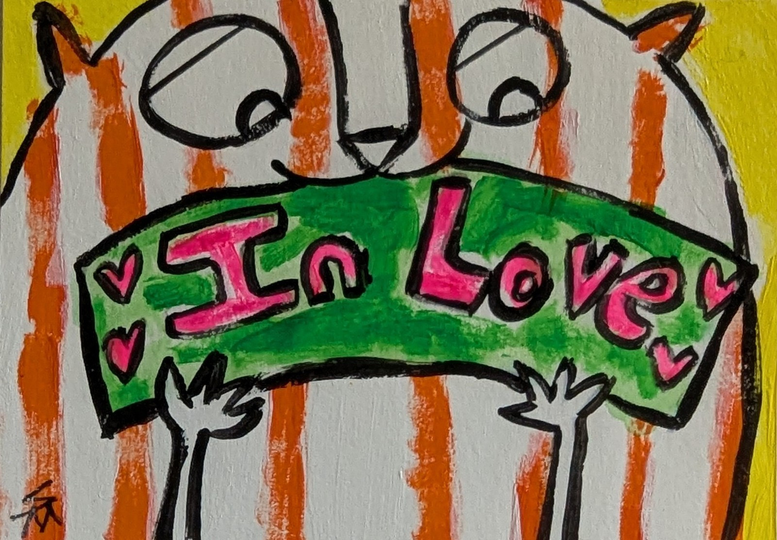 ACEO Original Cat Painting Expressionism Love Folk Modern Art By Samantha McLean