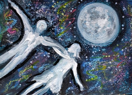 ACEO Original Painting Divine Energy Soul Self TWIN FLAME Moon Love Stars ART