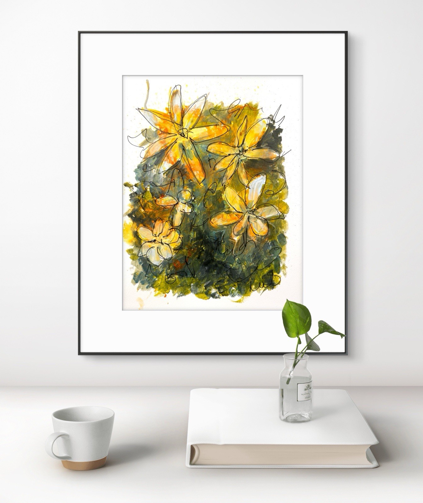Original Abstract Expressionism 9X12 Floral Paper Colorful Handmade Signed 11