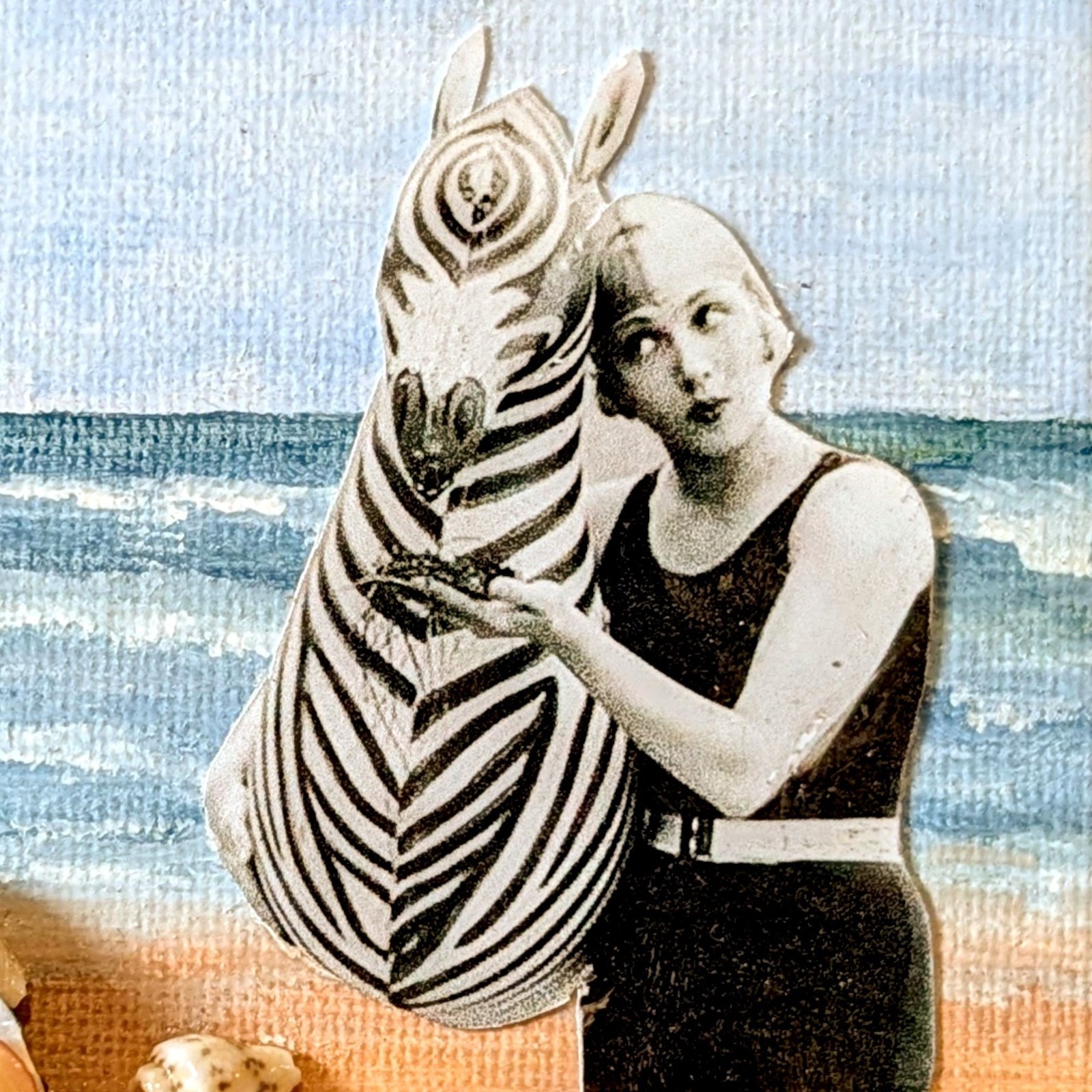 Original Seascape 4×4 Modern Portrait Canvas Mixed Media Signed Home Decor