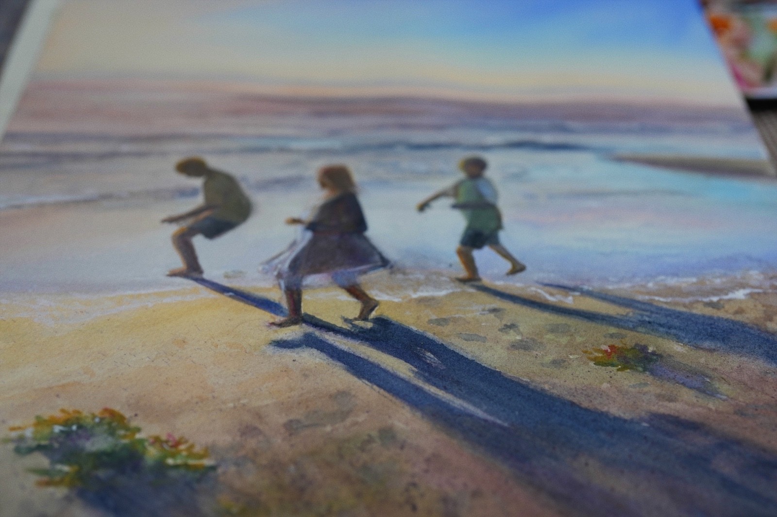 “Children at Sunset – Oregon Coast” – Original Watercolor Painting 11×14 in