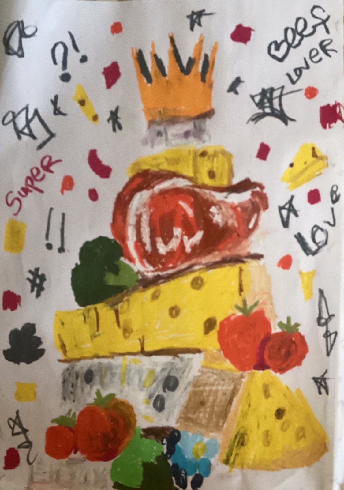 Basquiat Style Graffiti Abstract Bold Food Original 18 by 24 on Paper