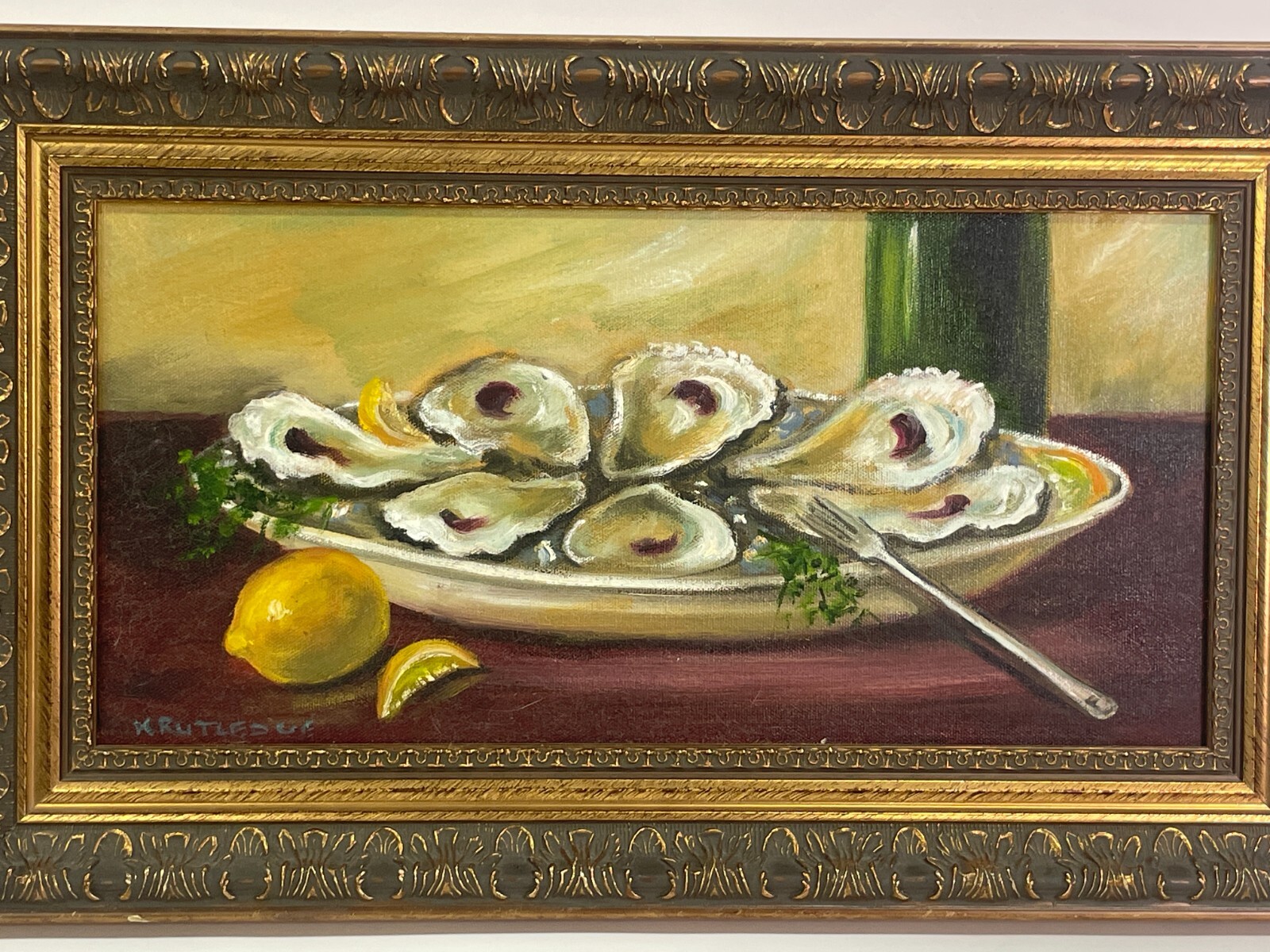 Louisiana Artist Katherine Rutledge Original Oil Painting Oyster Platter