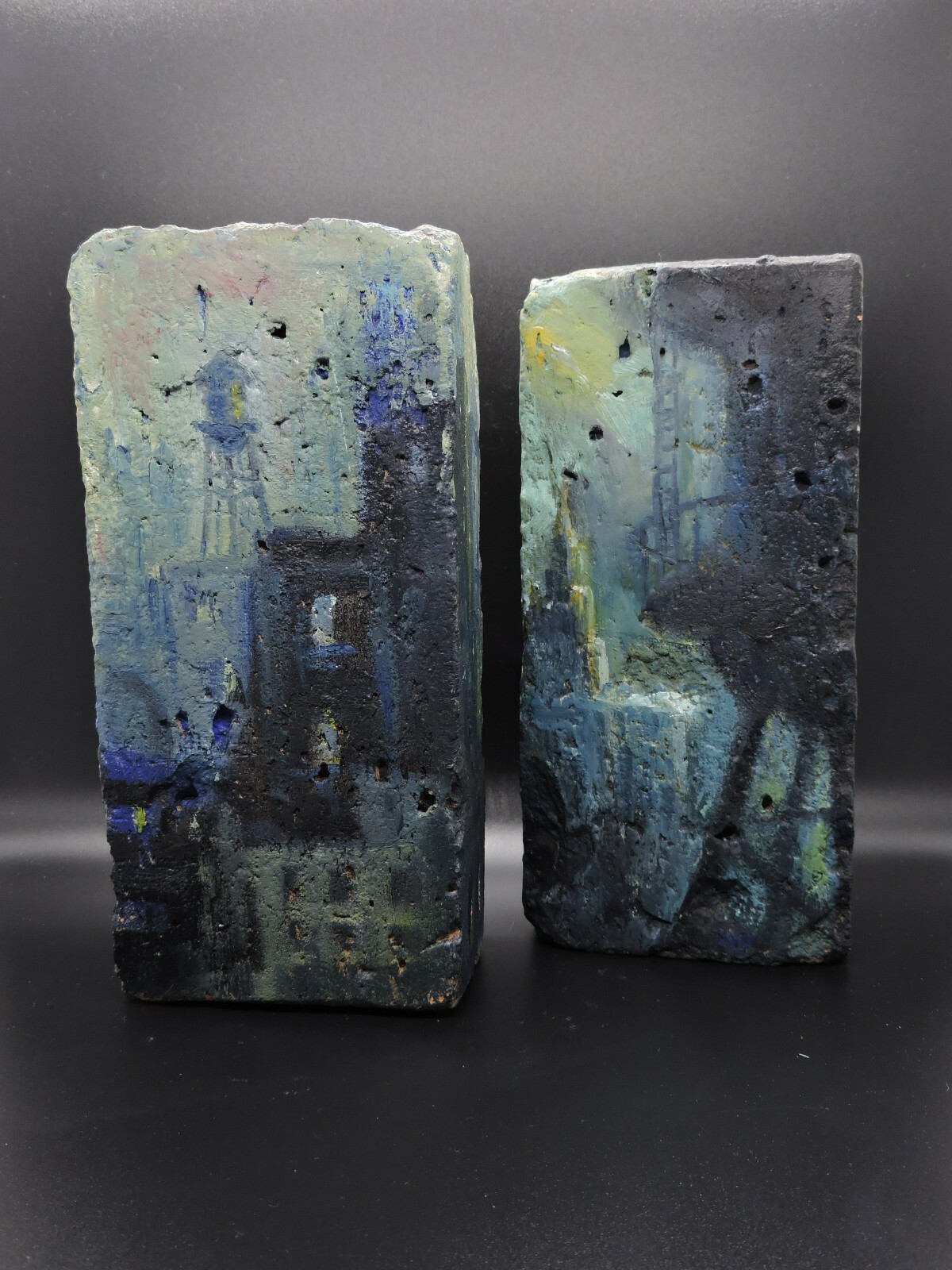 Anne Fracassa Detroit Michigan Street Artist Hand Painted City Scene Bricks Sign