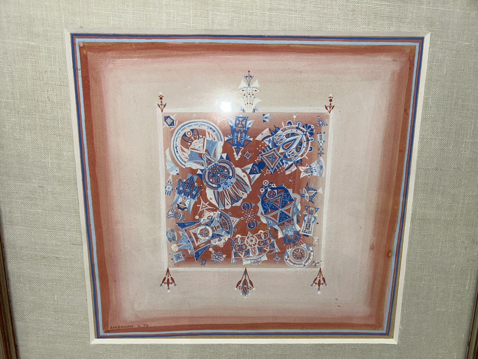 Shmuel Akkerman Israeli Modernist Gouache Geometric Forms Non Objective 1976!!!