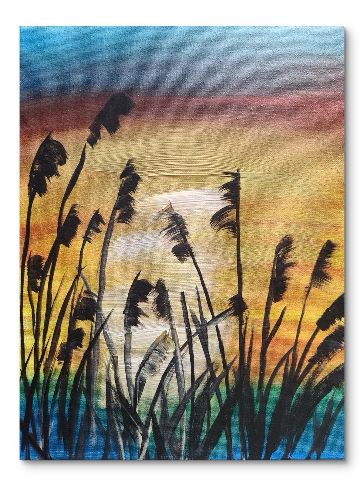 Abstract Marsh Sunset Original Wall Art 14X11 Stretched Canvas Acrylic
