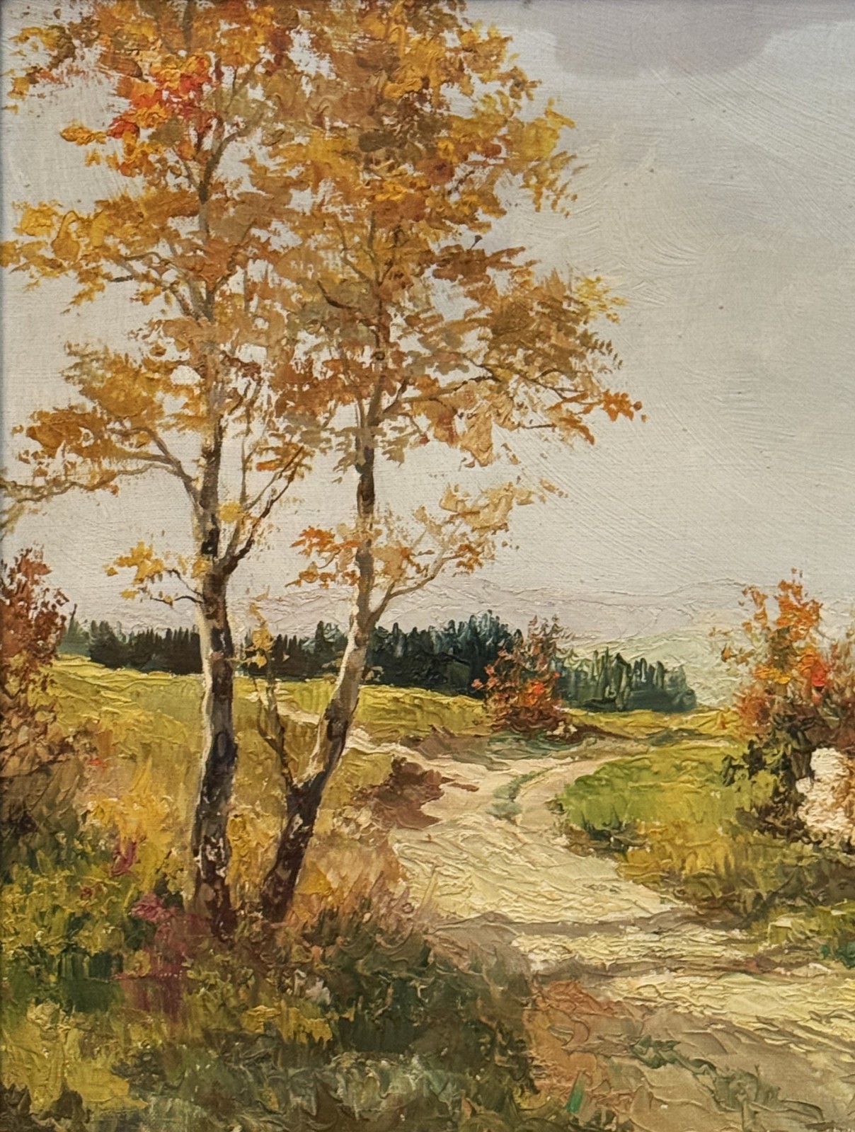 Ernst F. Karger (Austria), VTG E. 20th C Textured O/C Autumnal Landscape, Signed