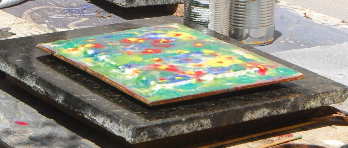 Encaustic Painting Flowers on a door panel 12″x 9-1/4 in Texas Artist