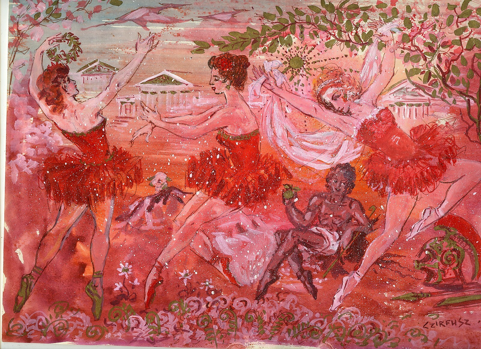 Ballet Dance, Original Watercolor by Sandor Czirfusz, Hungary, Canada