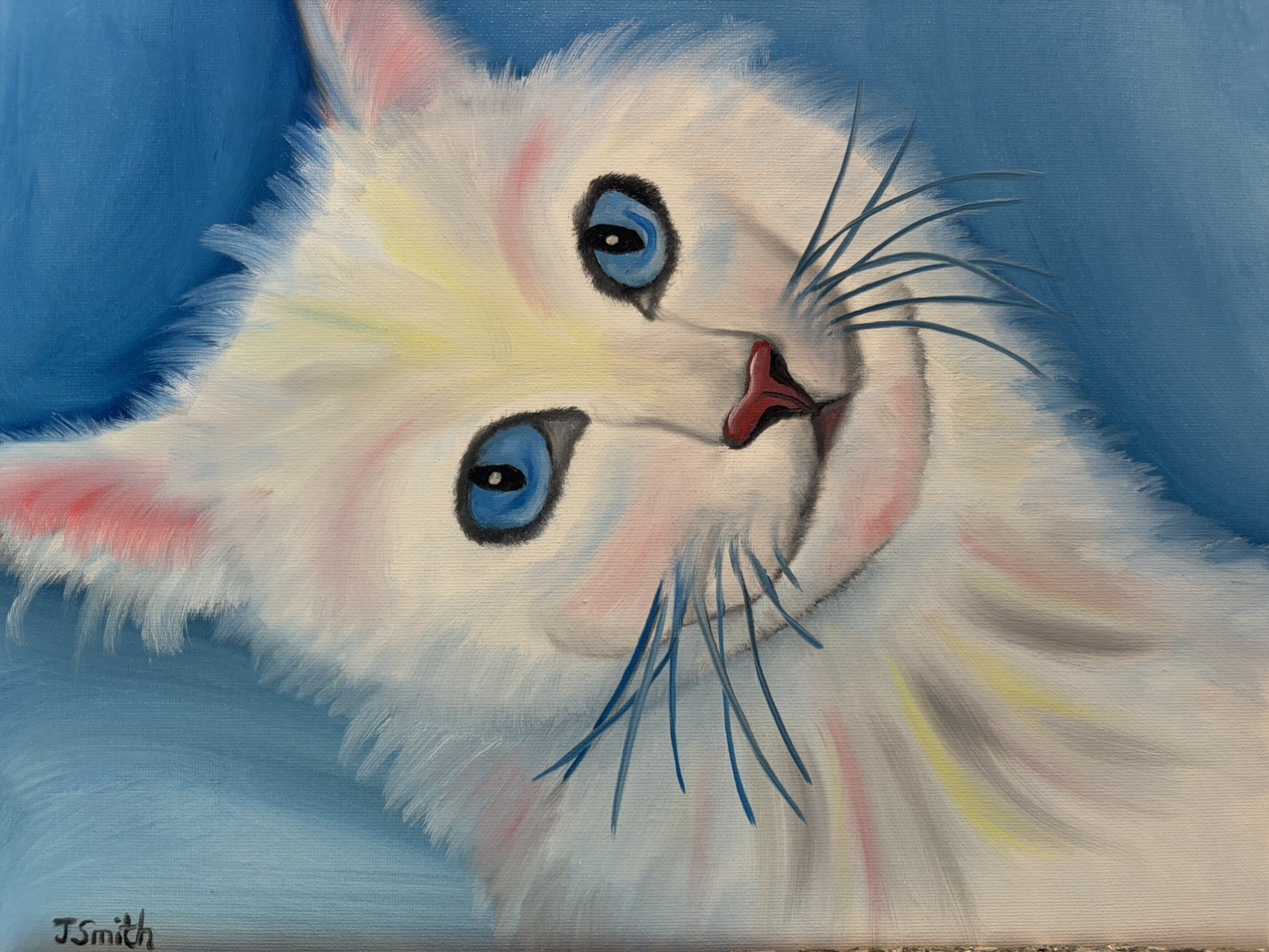 Original Oil painting art on canvas 11 x 14 in portrait colorful abstract cat