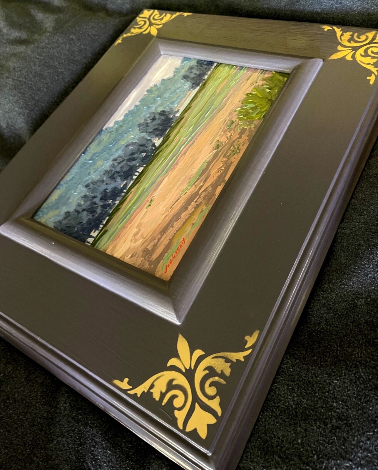 Signed Framed Original Impressionist Landscape Oil Painting – River View Farm