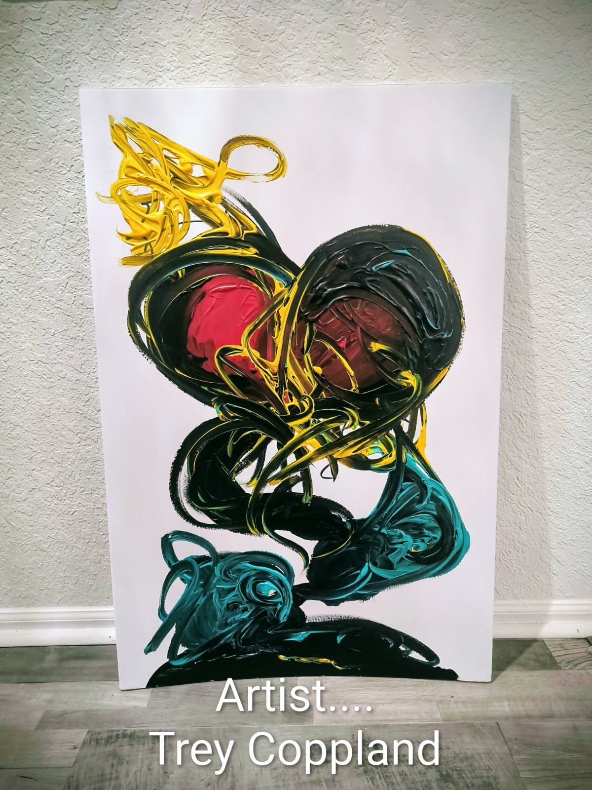 Trey Coppland, Heart’s in the Wind Abstract Heart Acrylic, 24+36 in 2026, Signed