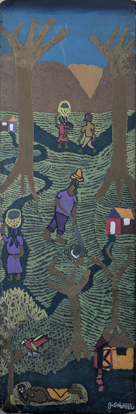 COLLECTORS HAITIAN ART OIL ON BOARD BY FAMOUS ARTIST JACQUES GABRIEL 8″ x 24″