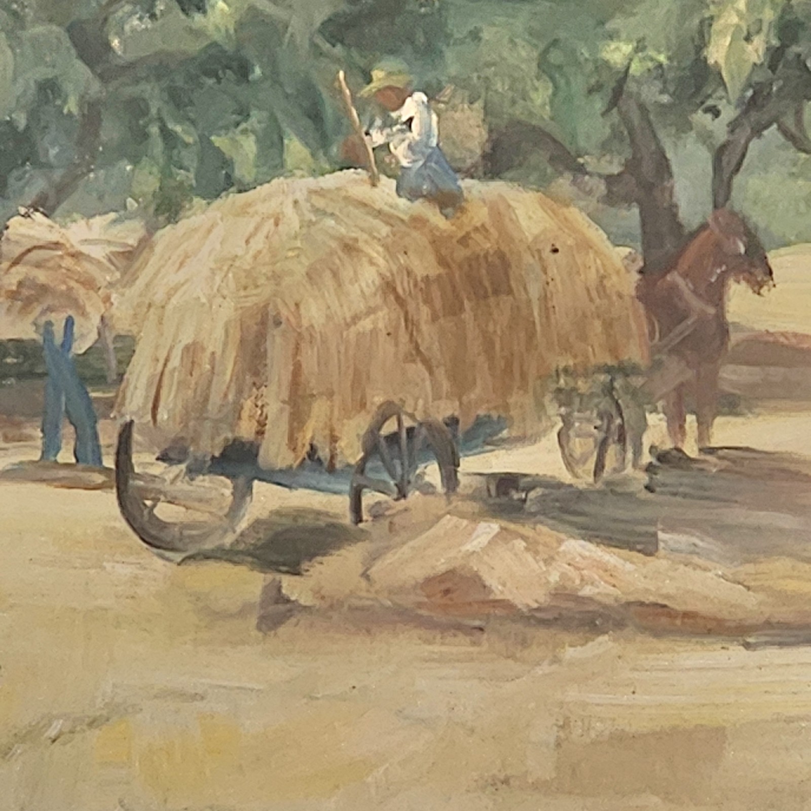 Original Oil Painting Canvas 1958 Barn Farmer Hay Wagon Gordon MacDonald 27×20