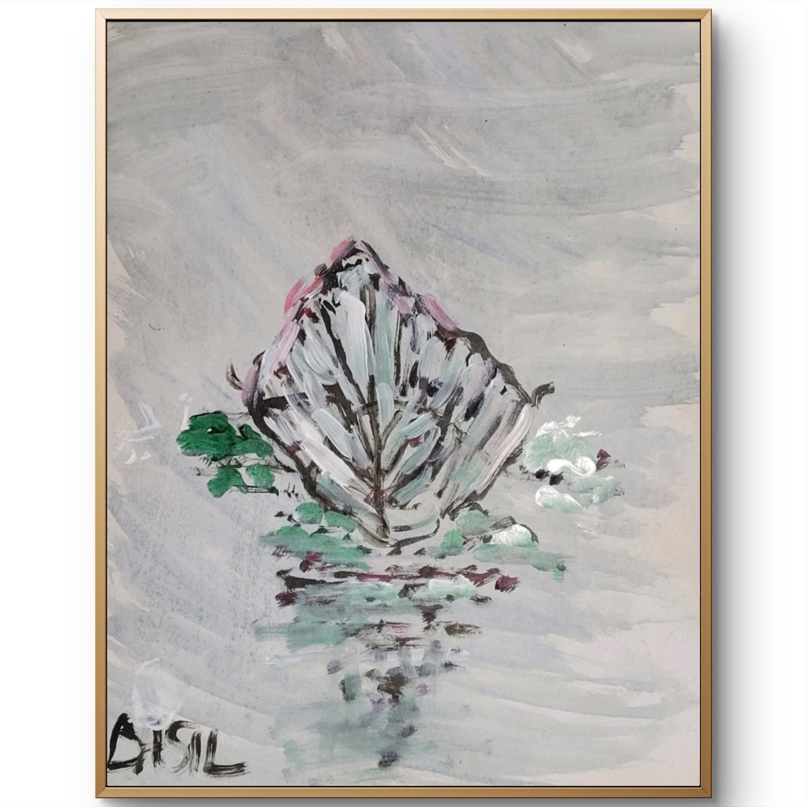 Abstract Expressionist Original Painting Canvas, Boat In Water
