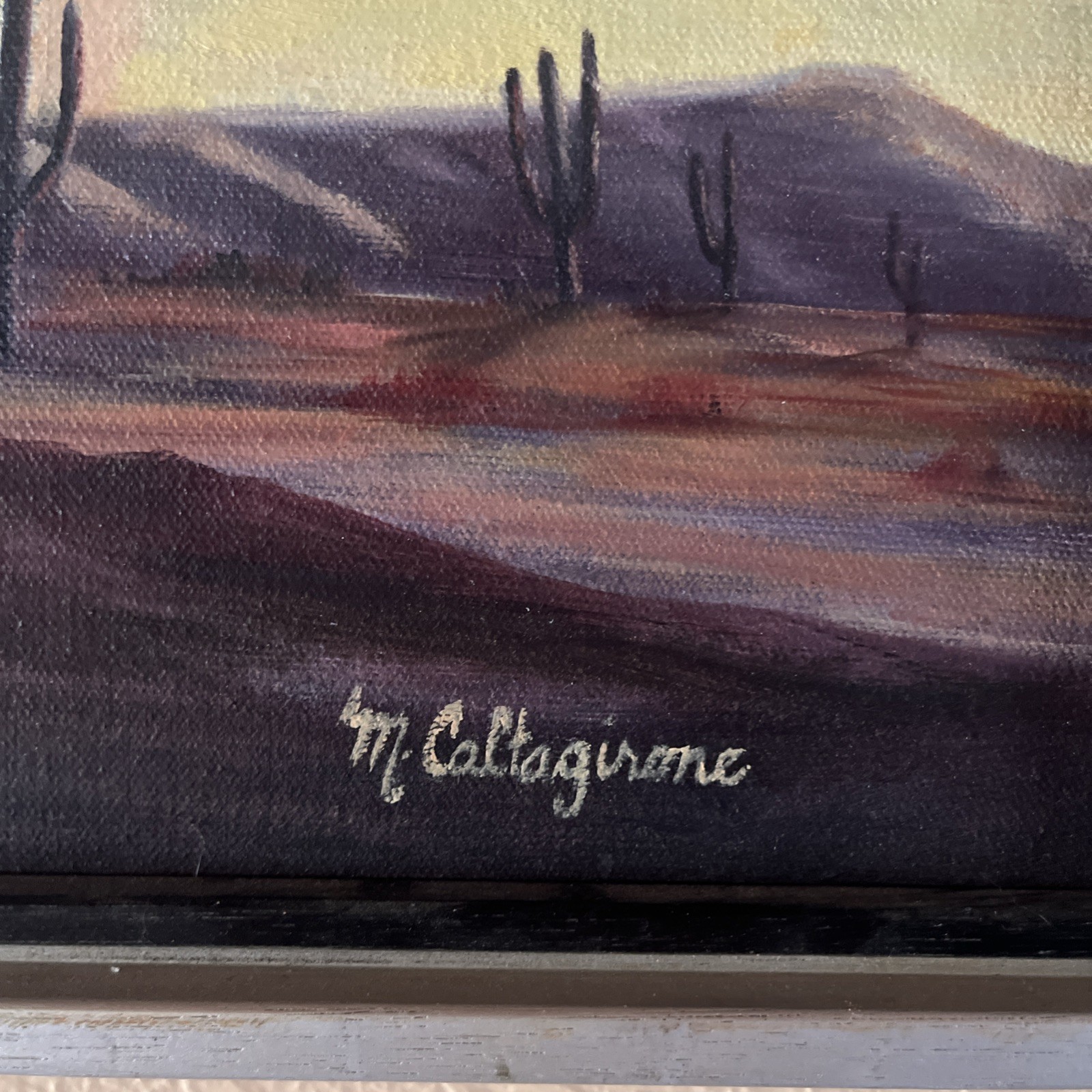 Vintage Original Oil On Canvas Signed Western Desert 25.5×191/4×2 W/Frame