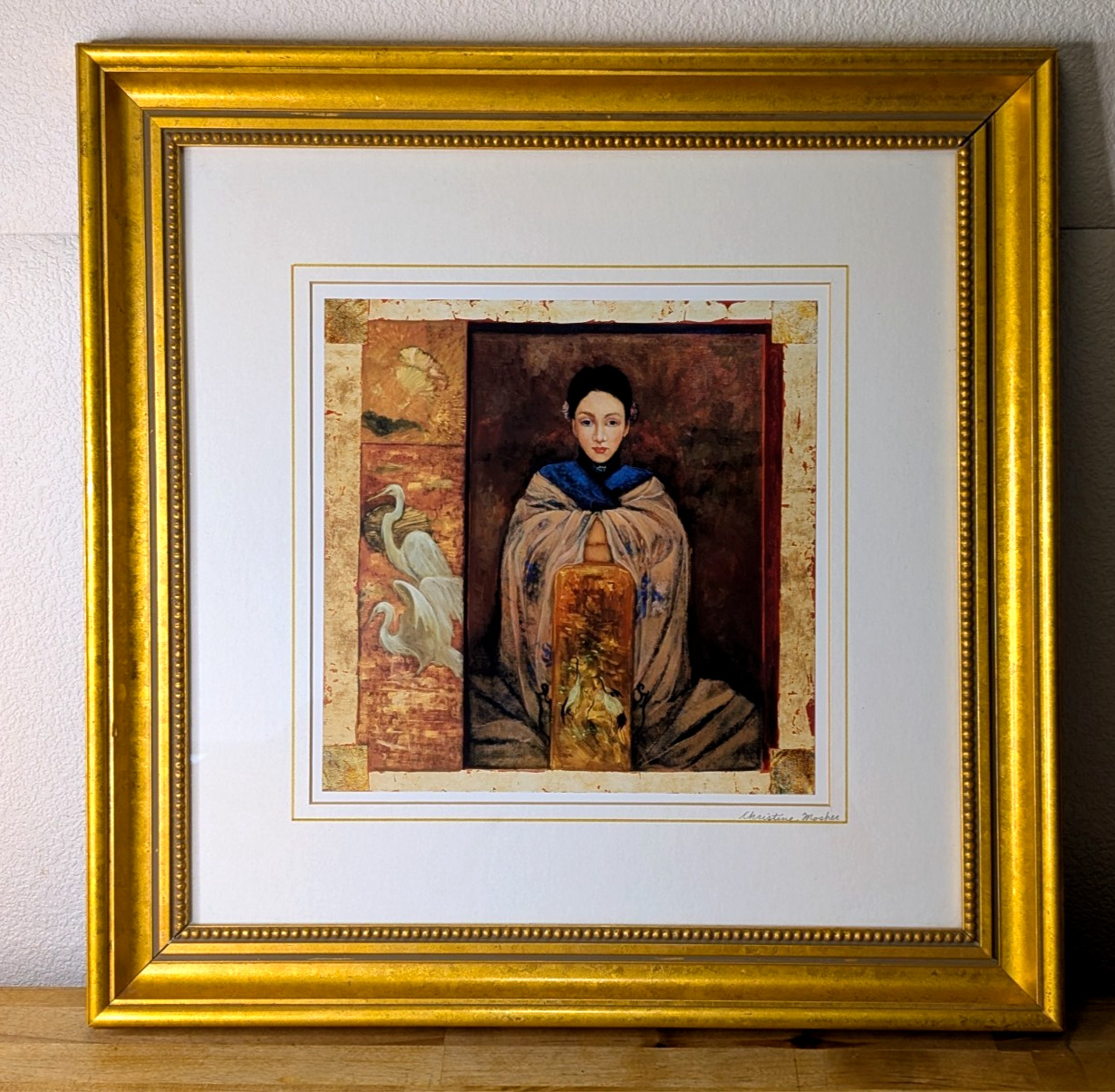 Christine Mosher Signed Offset Lithograph – Scene with Geisha – Asian Still Life