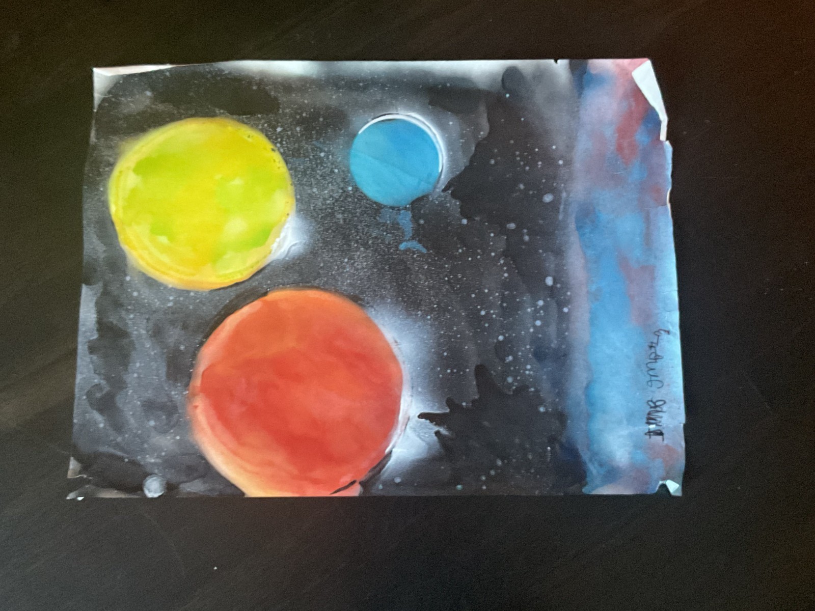 Three Worlds in Orbit: Spray-Painted Cosmic Depth