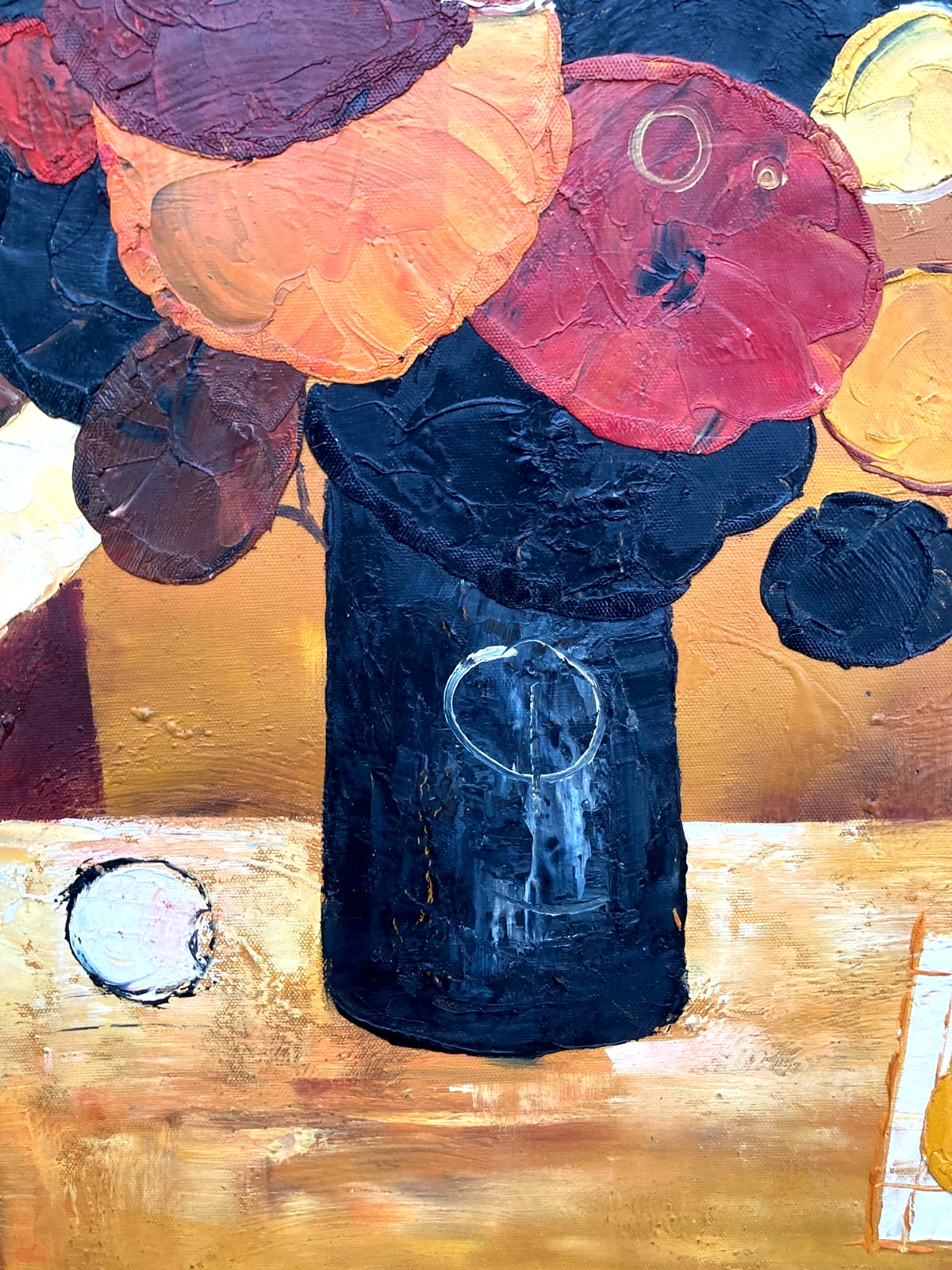 Original Oil Painting – «Flowers in a Vase and One Pear»