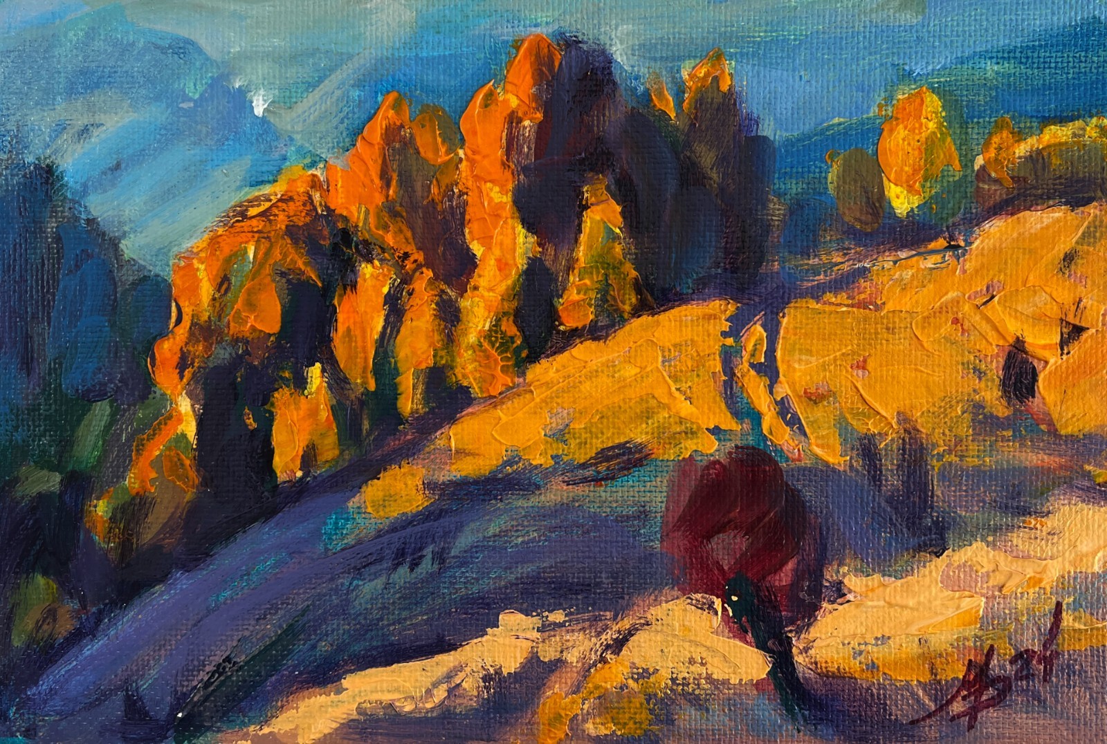 Acrylic Painting Warm Autumn M. Patskan Landscape Unframed Original nAAA4916