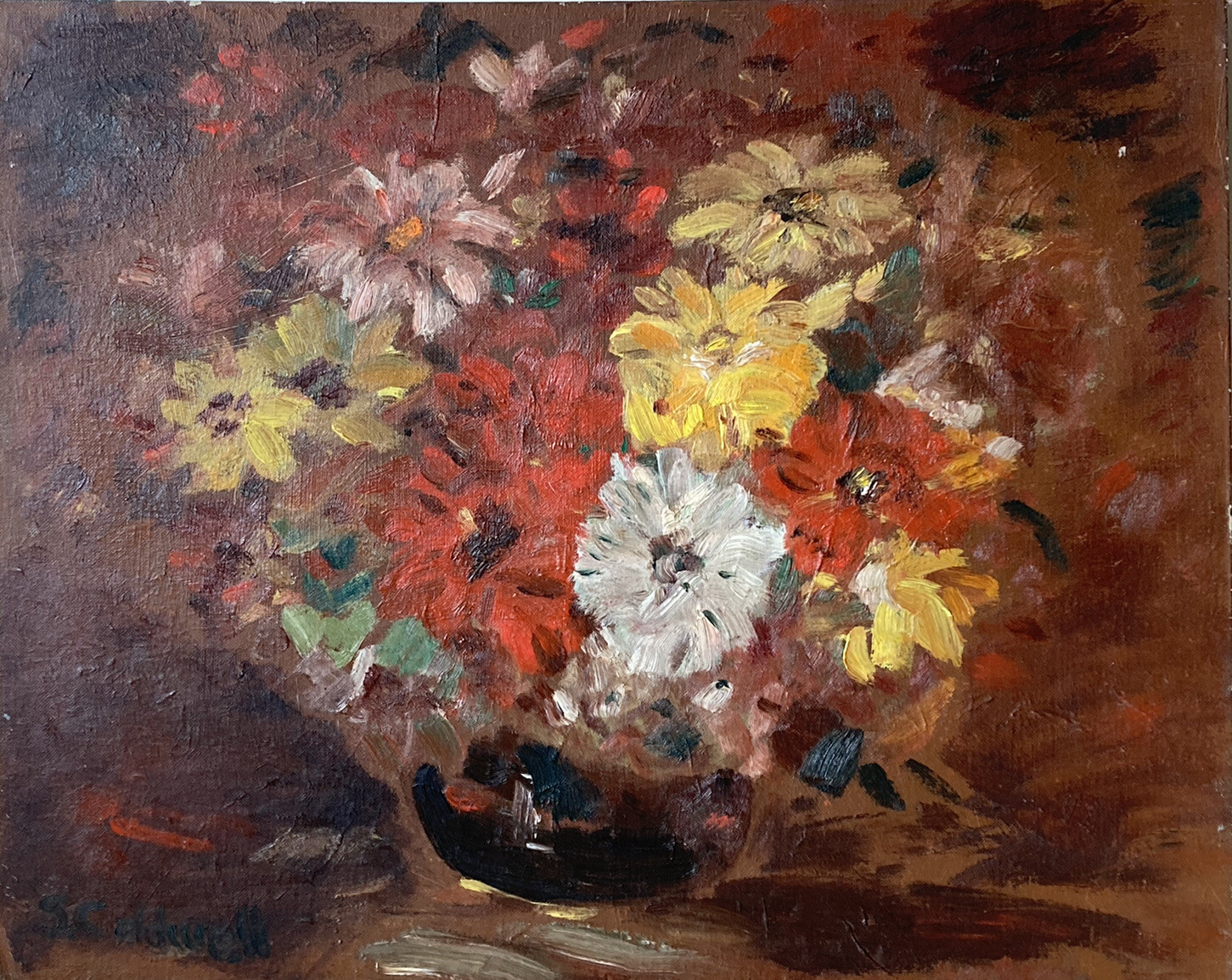 Vintage Oil Painting S Caldwell 16 X 20 Signed Circa 1961 “Flowers” Floral Still