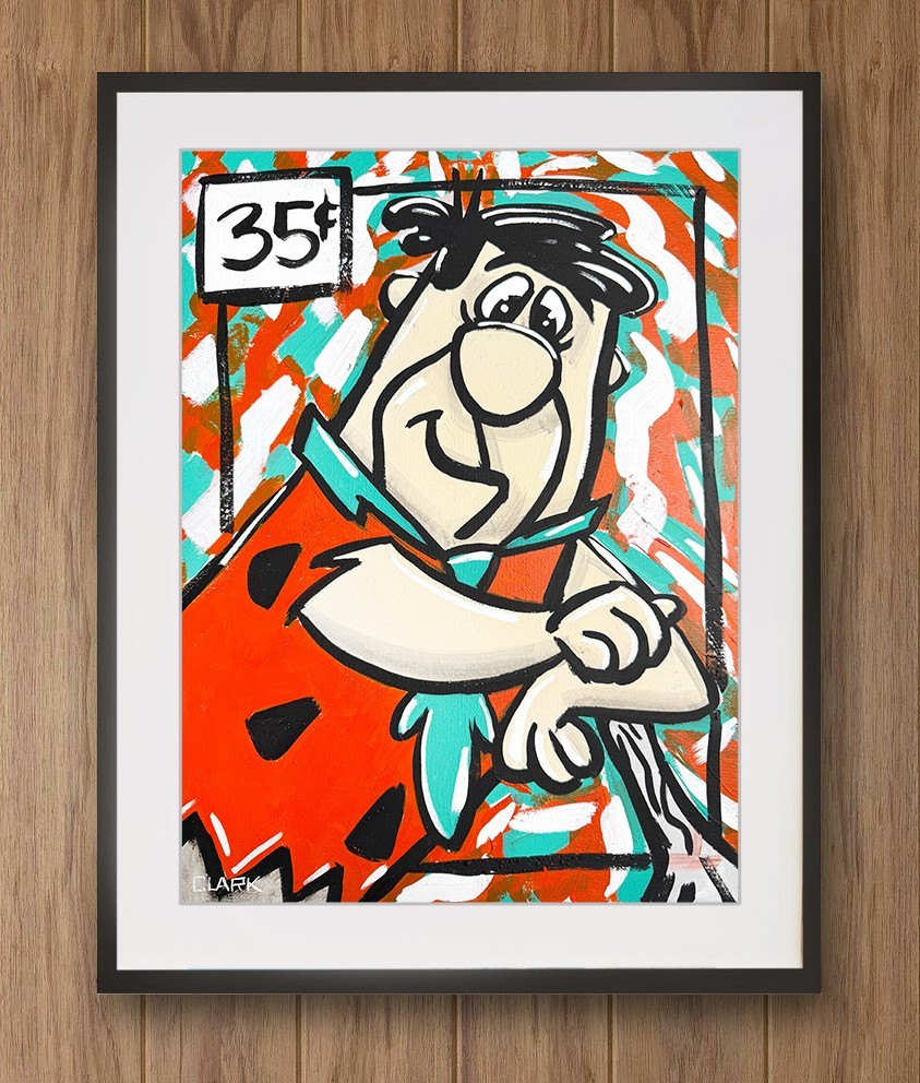 Unique Fred Flintstone Pop Art – Acrylic Painting 16×12″ Stretched Canvas